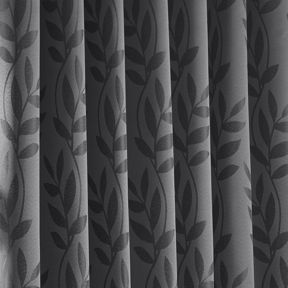 Alan Symonds Dupion Charcoal Leaf Jacquard Ring Top Eyelet Curtains 117 x 183cm Image 4