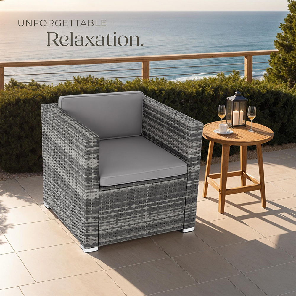 tectake Lignano Grey Rattan Garden Armchair with Seat and Back Cushions Image 6