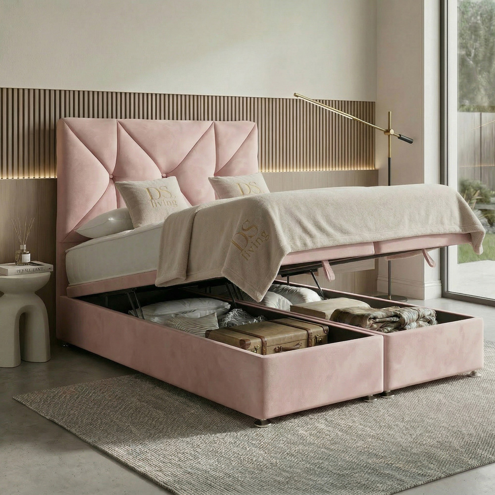DS Living Eclipse Double Pink Plush Velvet Ottoman Bed Image 2