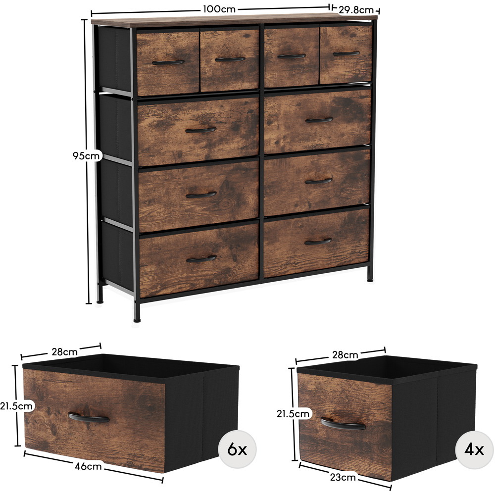 Vida Designs Chorley 10 Drawer Rustic Brown Fabric Chest of Drawer Image 9