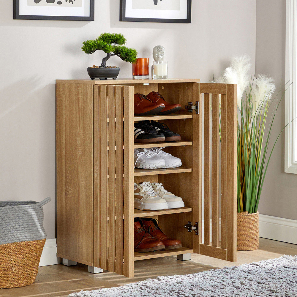 Home Source Halden 2 Door Oak Shoe Cabinet with Adjustable Shelves Image 5