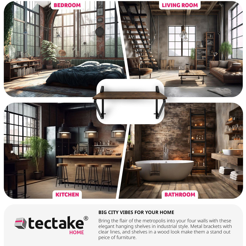 tectake Irvine Dark Wood Wall Shelf Set of 2 Image 4