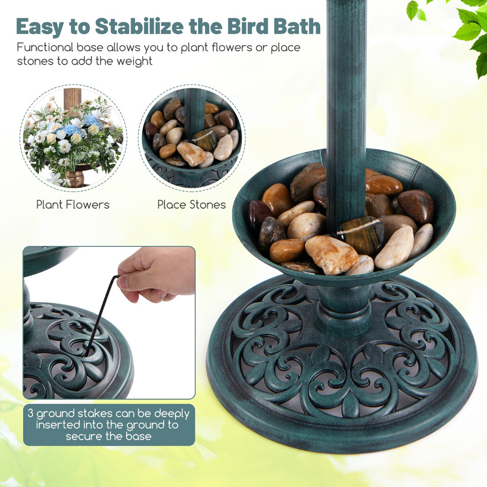 Costway Antique Solar Powered Bird Bath and Feeder Set Image 7