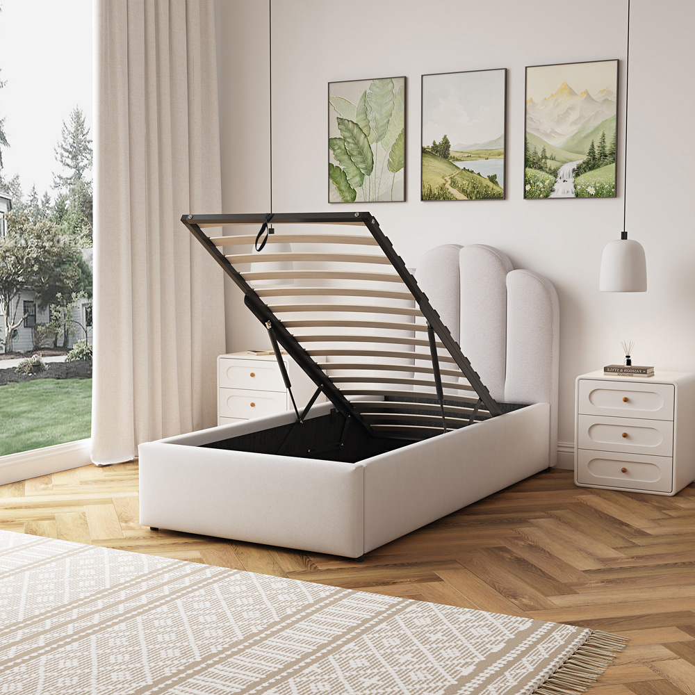 Artemis Home Ranson Single Beige Linen Upholstered Ottoman Bed Image 3