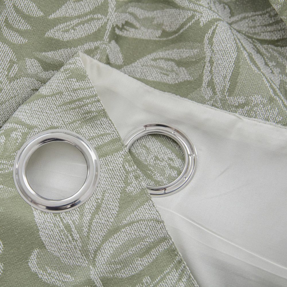 Alan Symonds Green Chenille Jacquard Lined Ring Top Eyelet Curtains 117 x 229cm Image 2