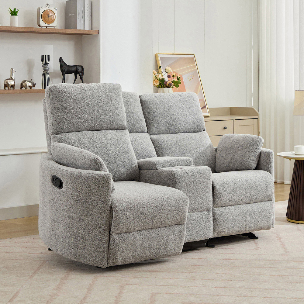 Artemis Home Powell 2 Seater Light Grey Boucle Rocker Manual Recliner Sofa with Centre Console Image 7