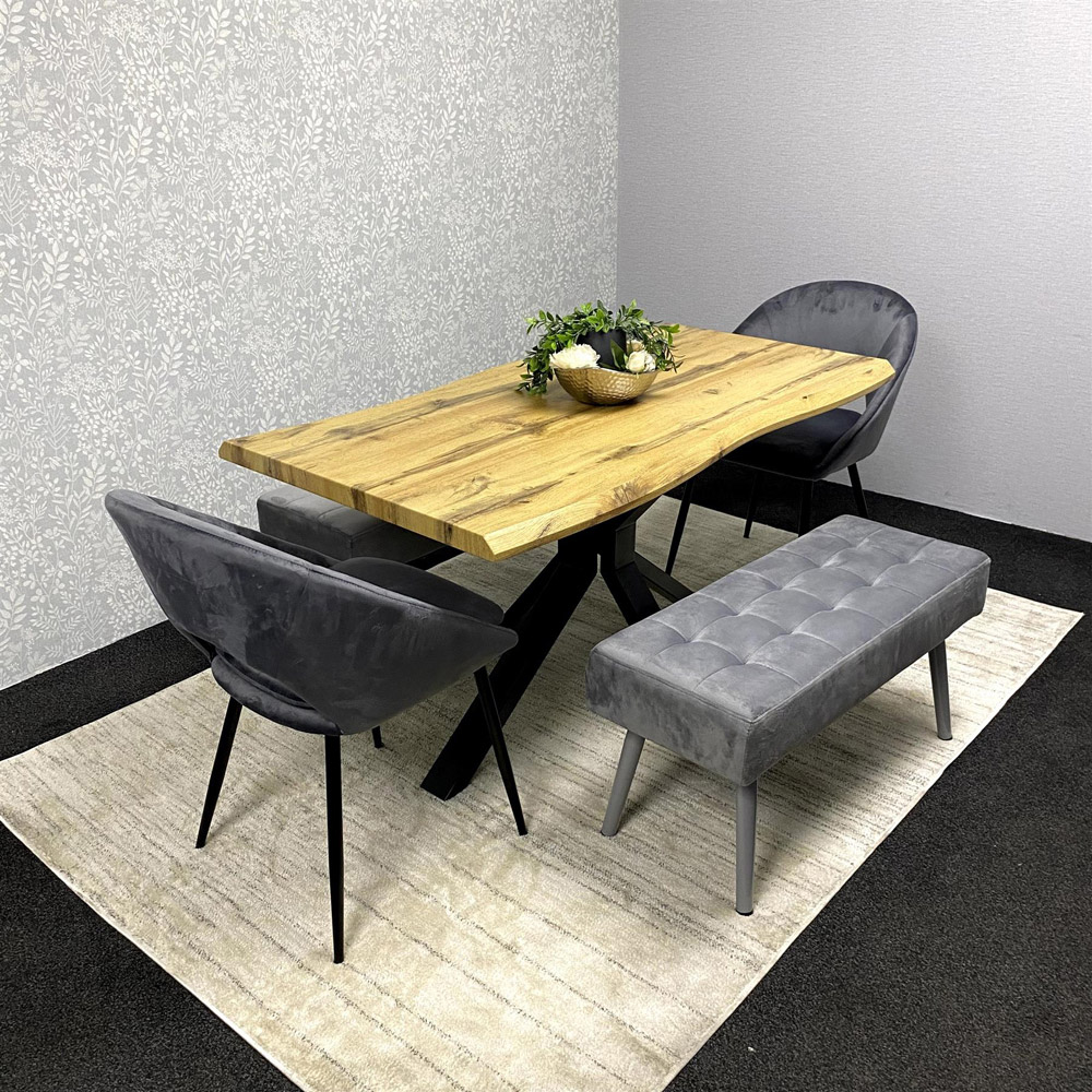 Kosy Koala 6 Seater MDF and Tufted Velvet Dining Table Set with Benches Grey Image 6