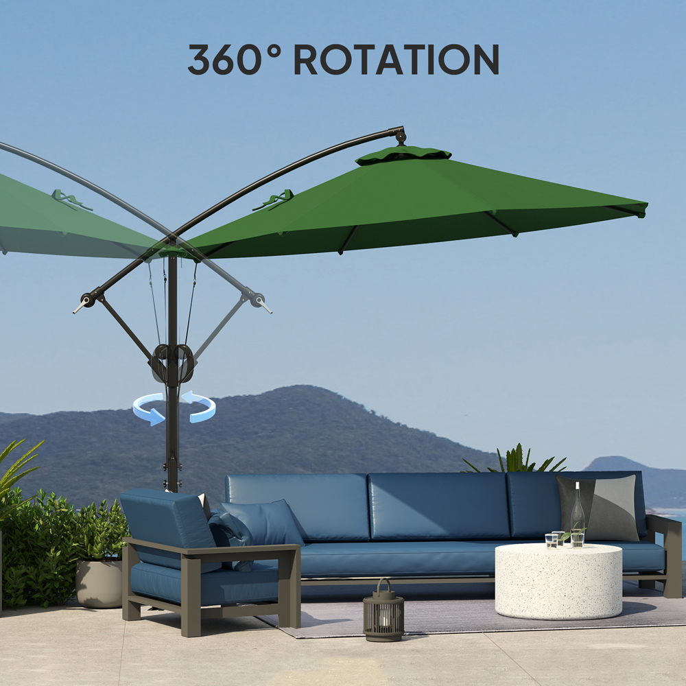Outsunny Green Banana Cantilever Parasol with Cover and Wind Strap 3m Image 7