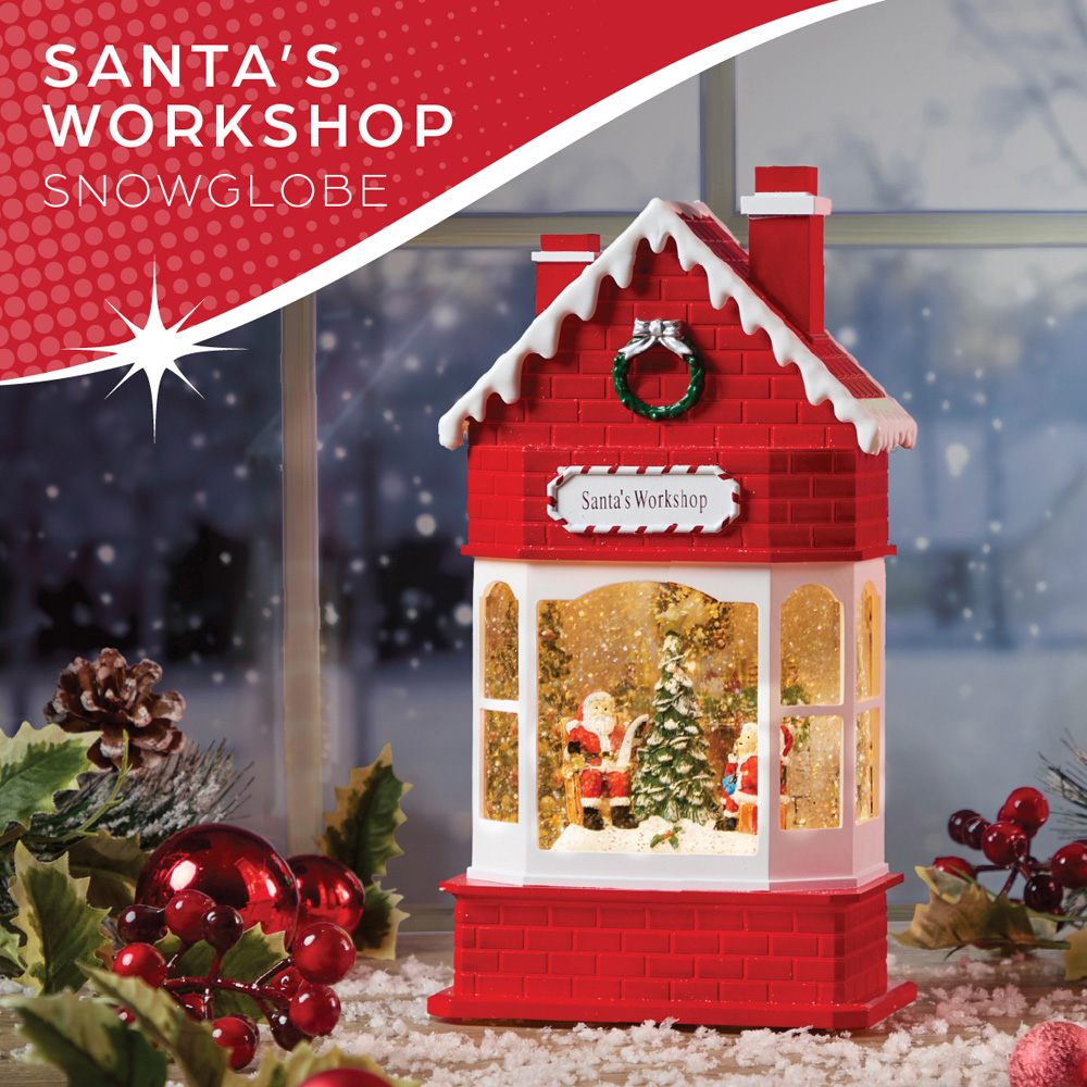 The Christmas Workshop Warm White LED Santas Workshop Light Up Snow Globe 28.5cm Image 4
