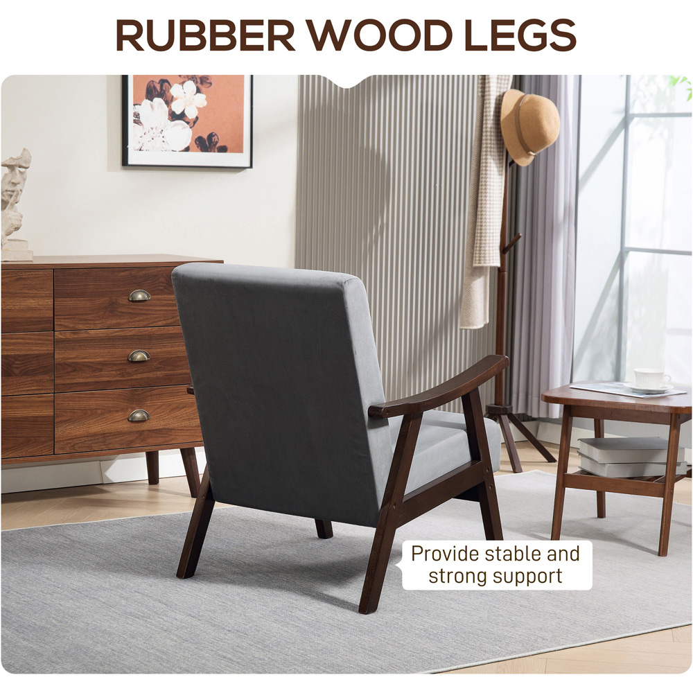 Portland Grey Velvet Solid Wood Frame Armchair Image 8