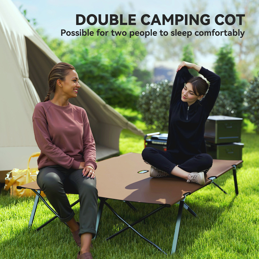 Outsunny Charcoal Khaki Double Folding Portable Camping Bed Image 6