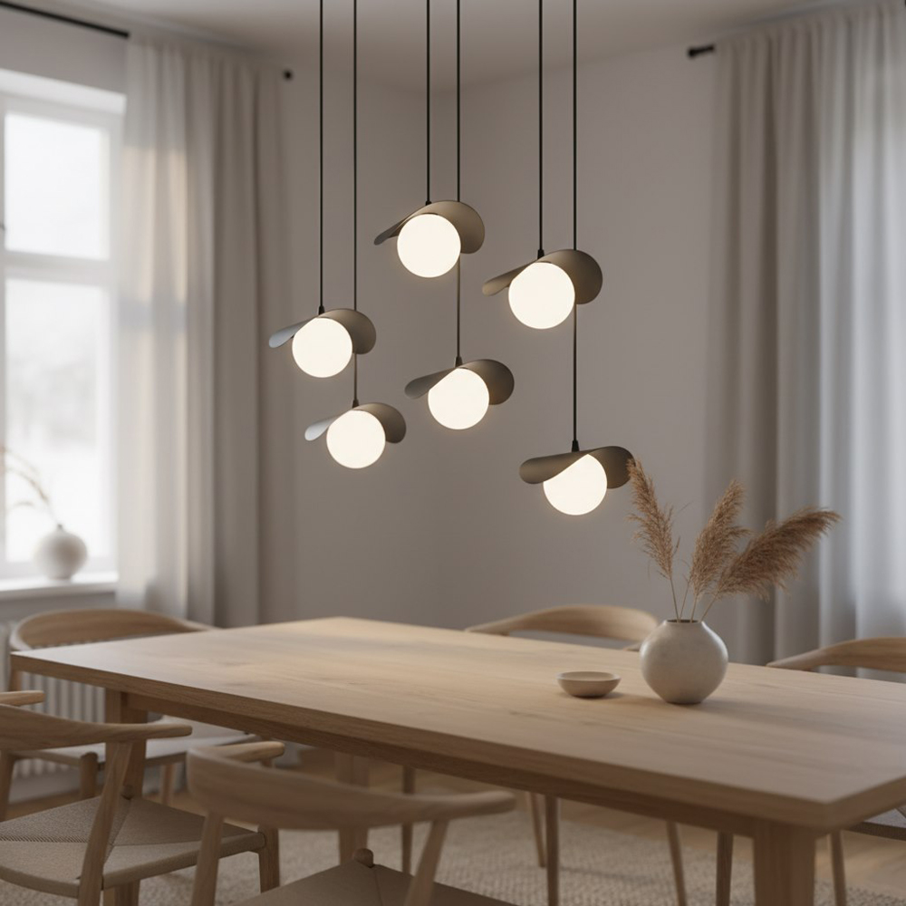 Emibig Ritual 6 Light White Shade Black Pendant Lamp Image 2