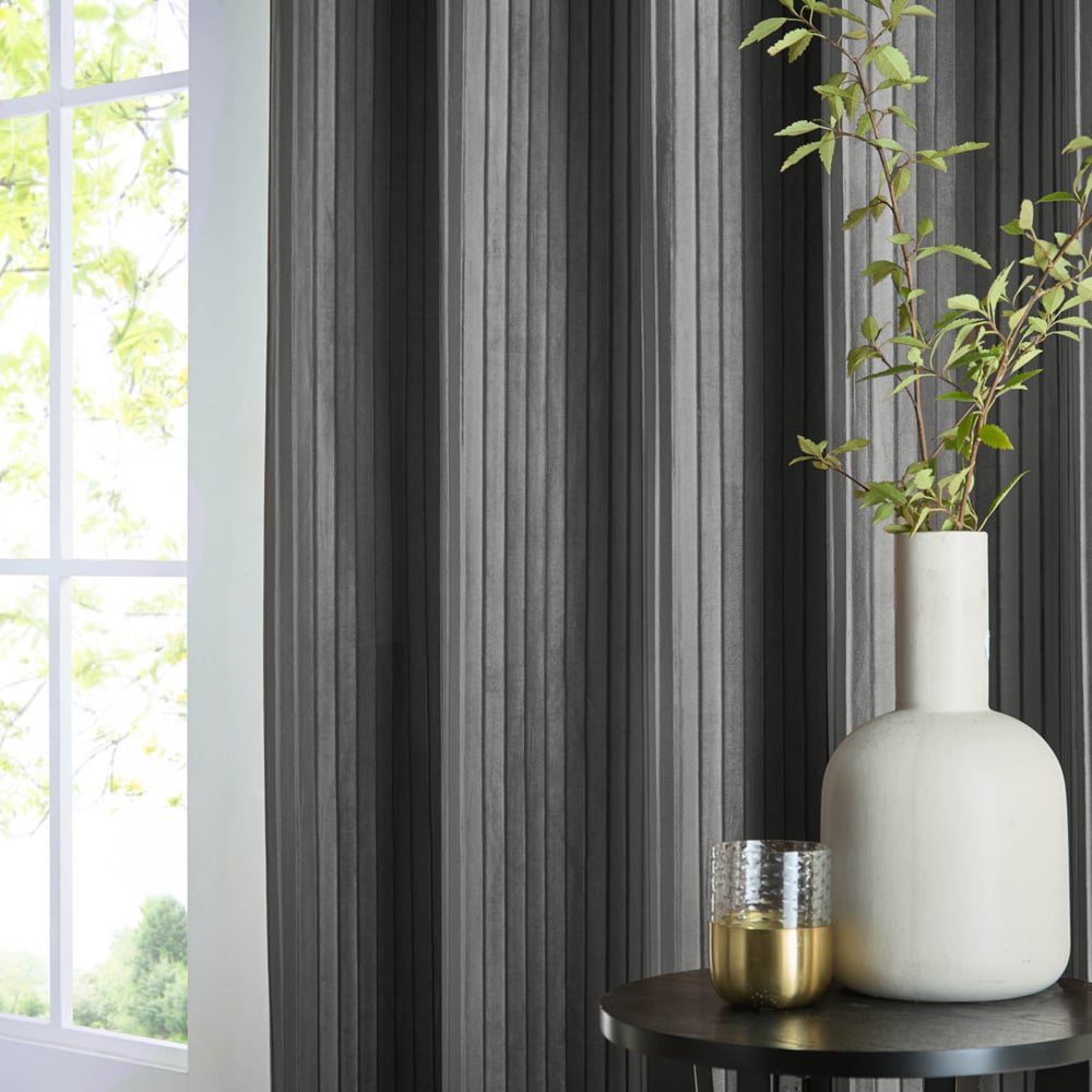 Paoletti Corinthian Grey Velvet Eyelet Curtains 168 x 137cm Image 3