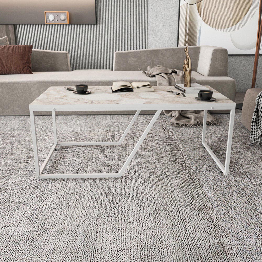 Decorotika Wendy White Marble Effect Industrial Coffee Table Image 4