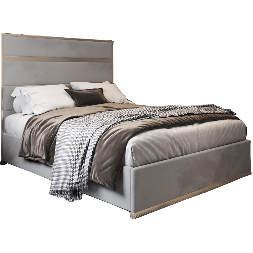 Bentley Grey Single Velvet Upholstered Metal Bed Frame with Panelled Headboard Image 2