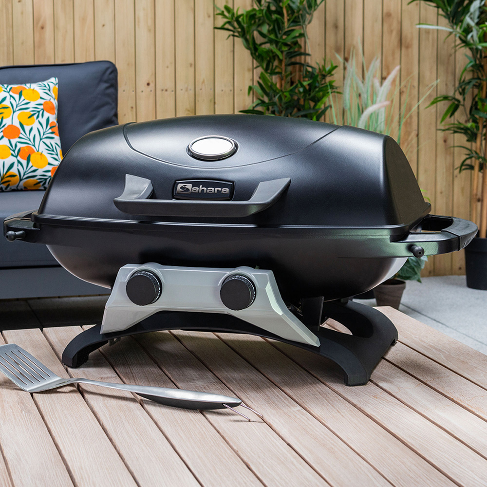 Sahara Storm Black 2 Burner Gas BBQ with Side Trays Image 7
