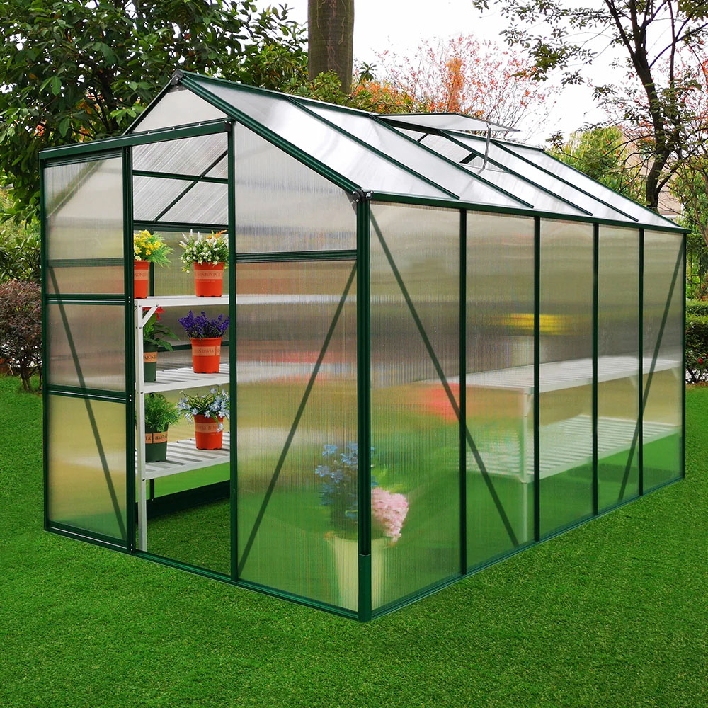 MonsterShop Green 6 x 10ft Polycarbonate Greenhouse Image 2