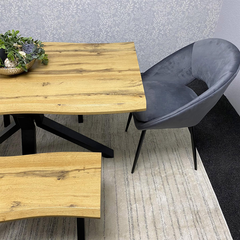 Kosy Koala 6 Seater Velvet Wooden Rectangle Dining Set with Bench Grey Image 3