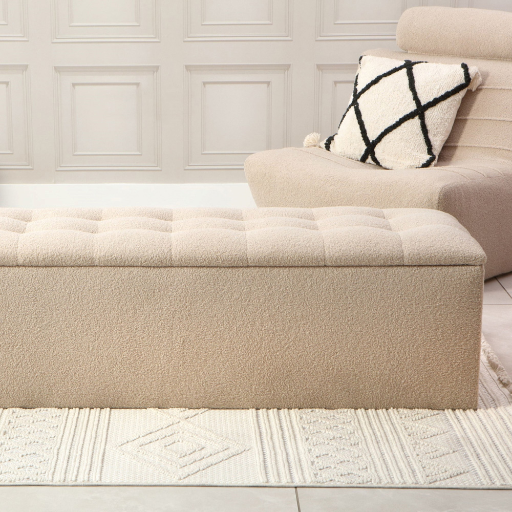 Desser Furniture Large Rectangular Latte Boucle Fabric Storage Ottoman Image 9