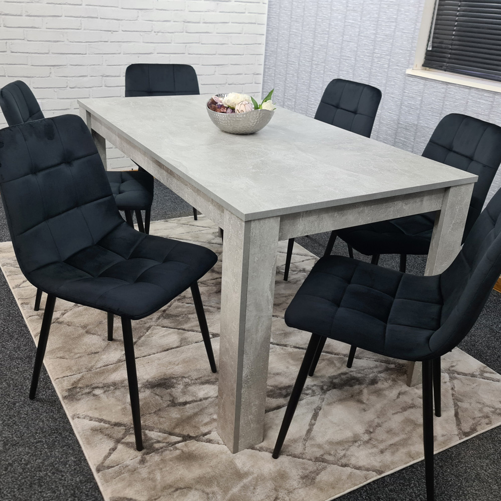 Portland Velvet 6 Seater Dining Set Stone Grey and Black Image 4