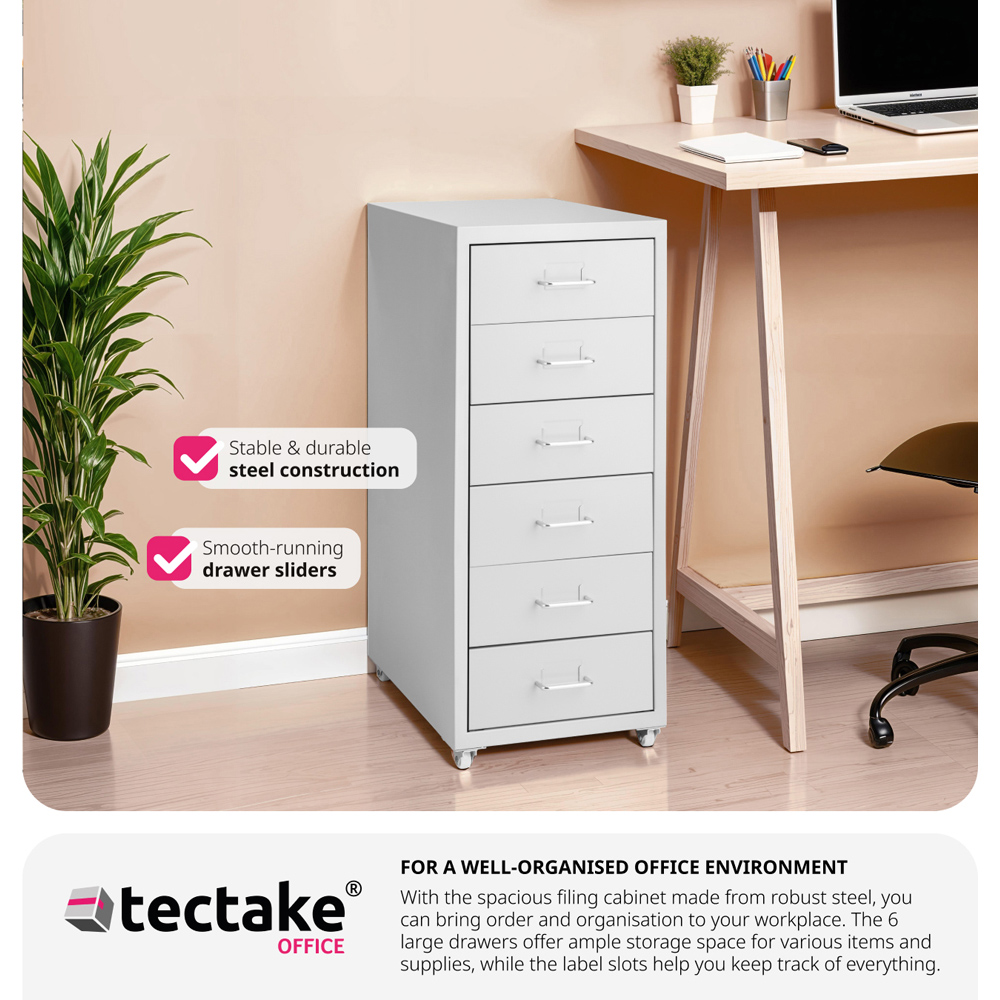 tectake 6 Drawer Light Grey Steel Filing Cabinet Image 6