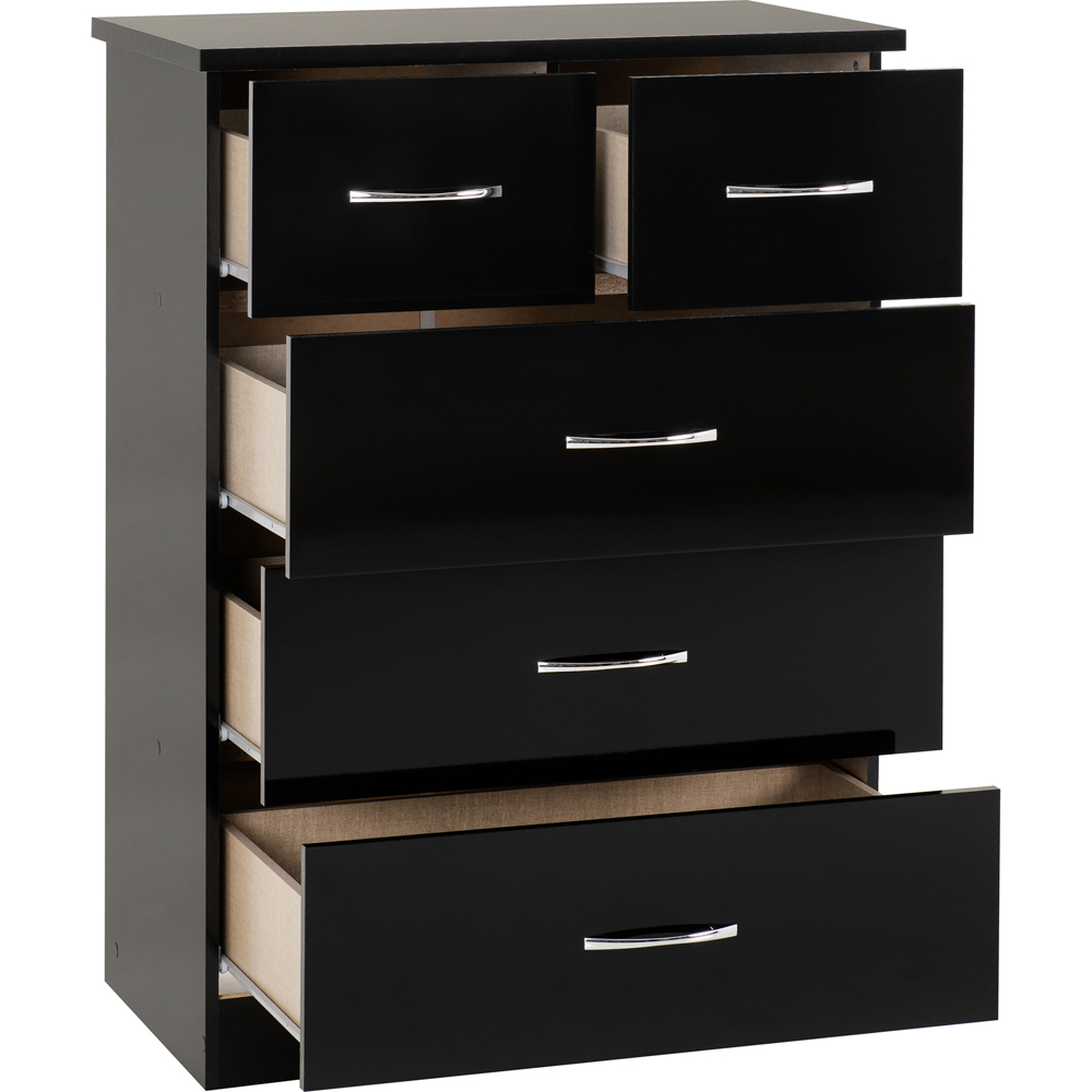 Seconique Nevada 5 Drawer Black Gloss Chest of Drawers Image 4