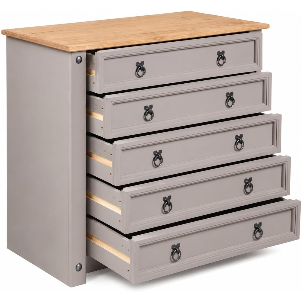 Mews Corona Grey and Oak 5 Drawer Chest of Drawers Image 2