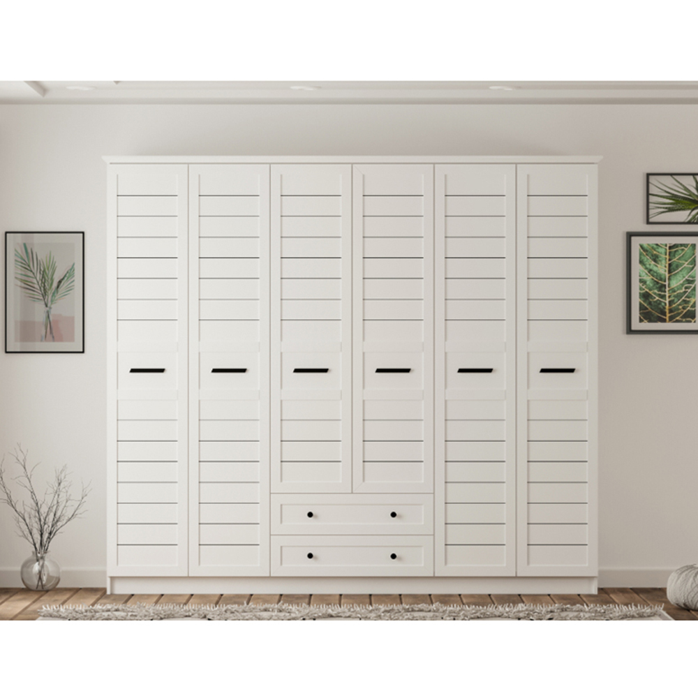 Evu VENICE XL 6 Door 2 Drawer Soft White Wardrobe Image 5