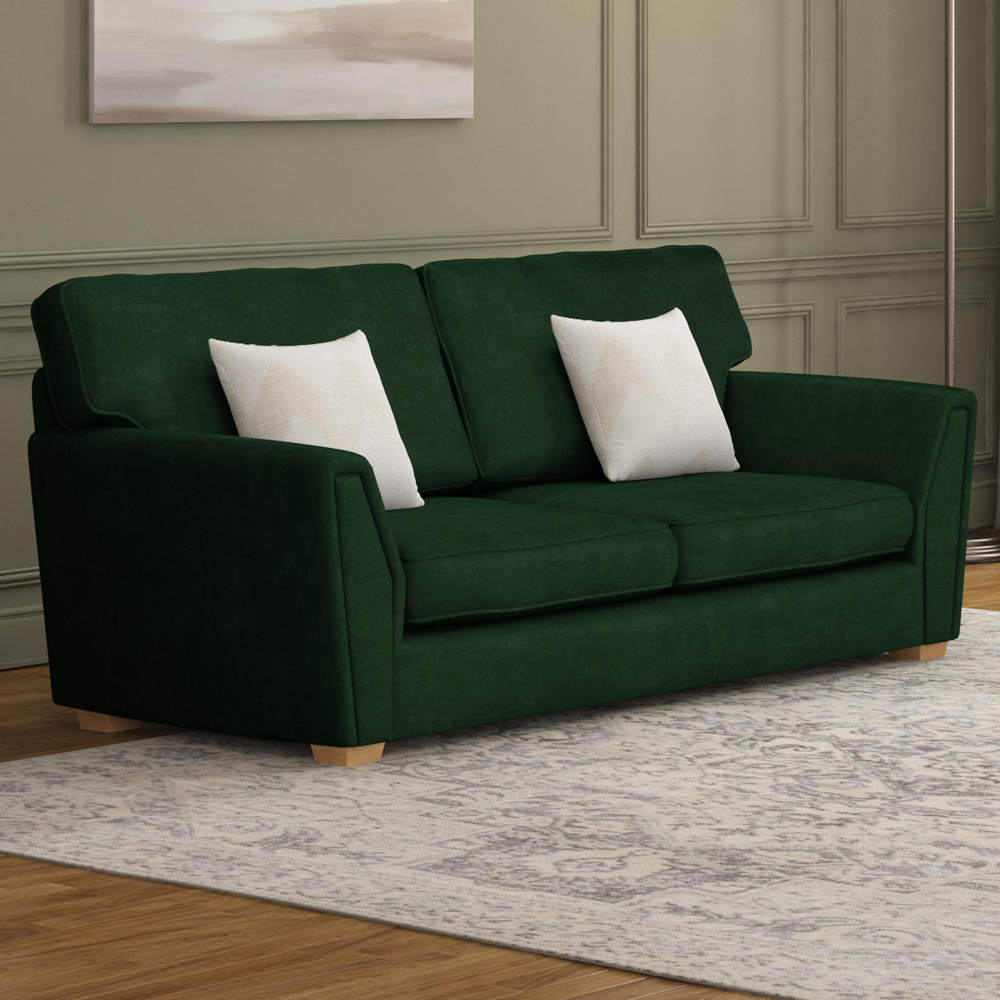 Wendleberry 3 Seater Forest Green Plush Velvet Fixed Back Sofa Image 5