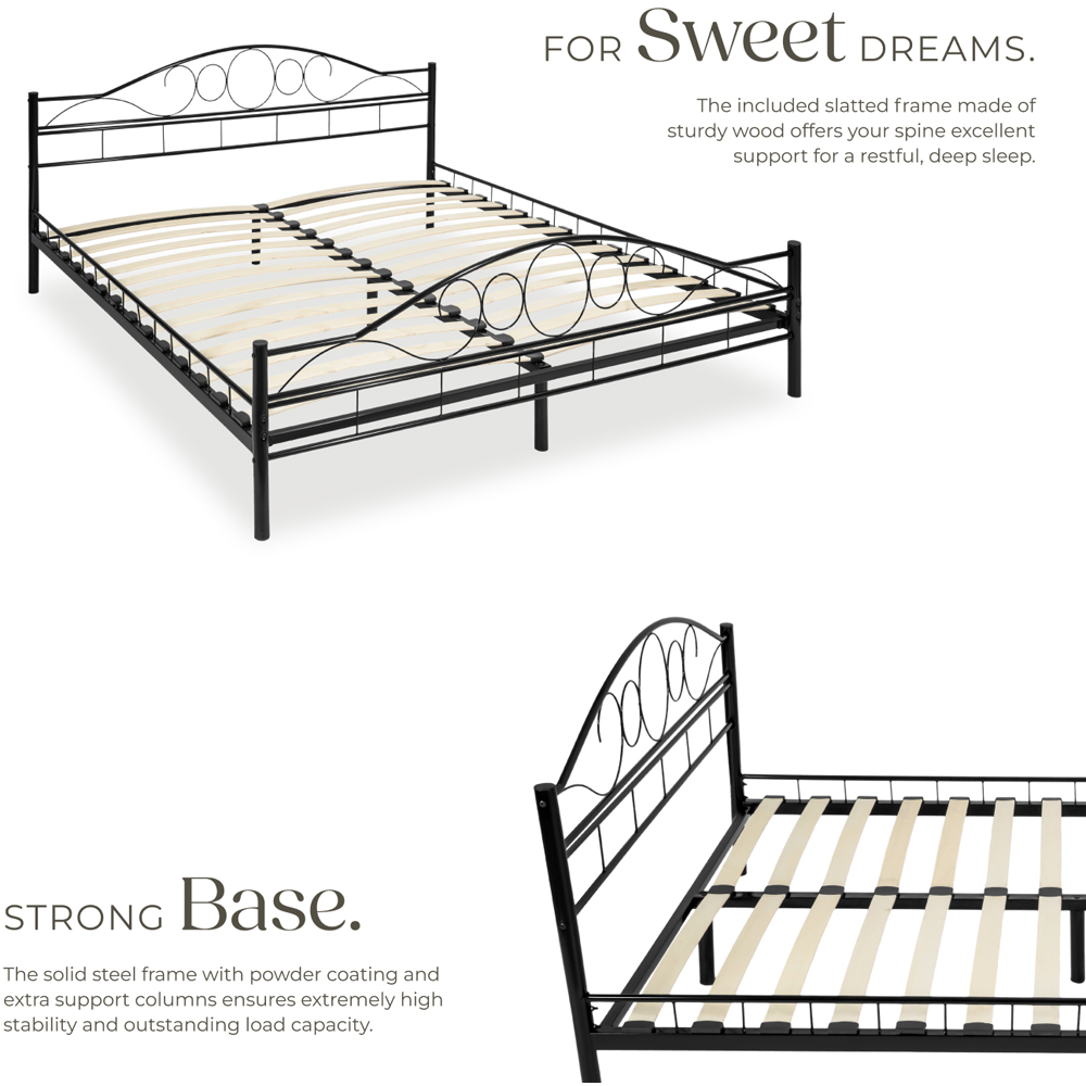tectake King Size Black Metal Bed Frame with Slatted Base Image 6
