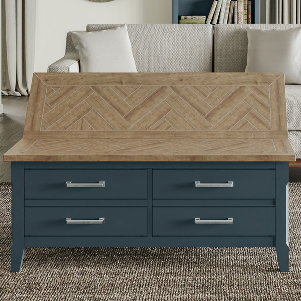 Baumhaus Signature 4 Drawer Blue Coffee Table with Storage Trunk Image 5