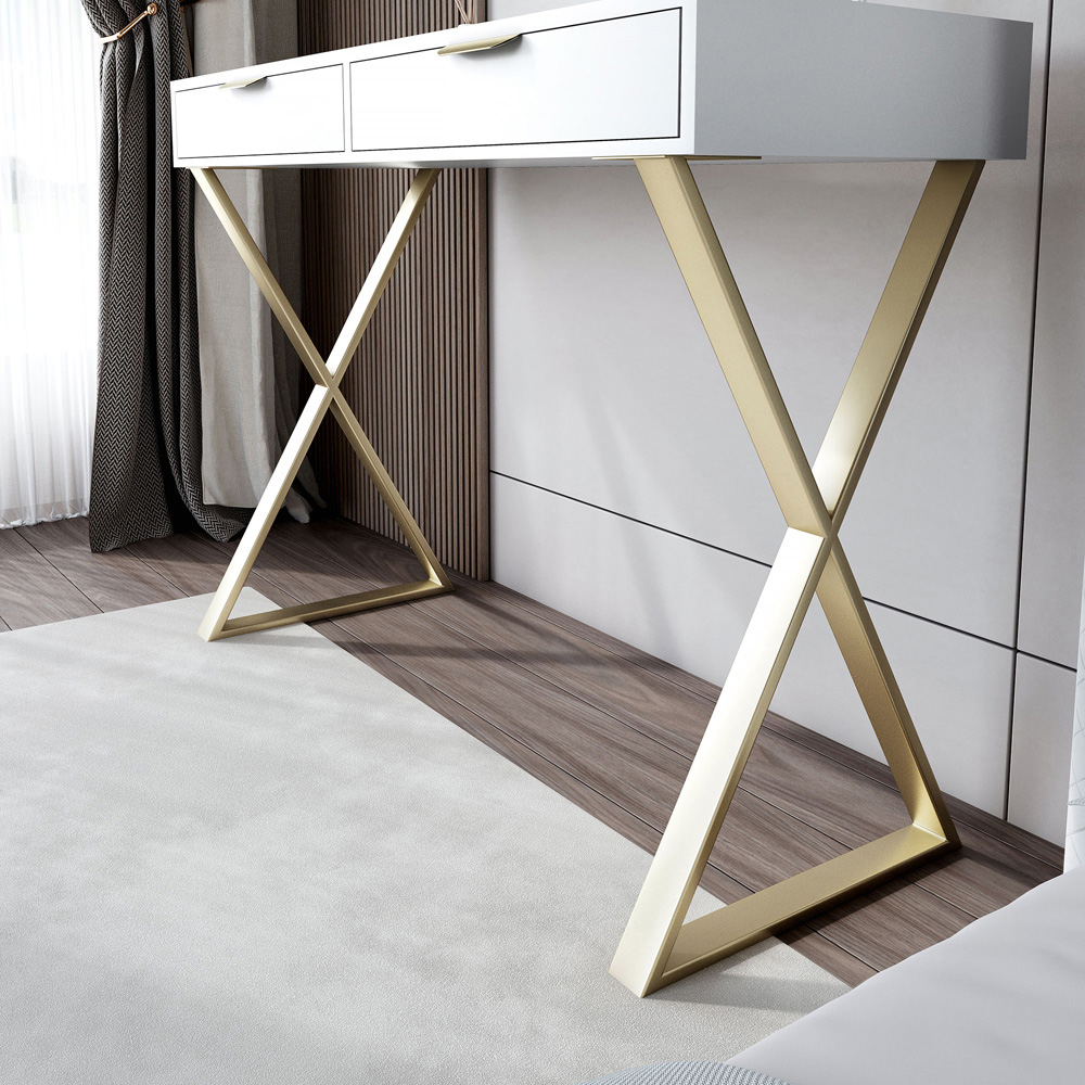 CARME Home Jess 2 Drawers White and Gold Glass top Dressing Table Image 3