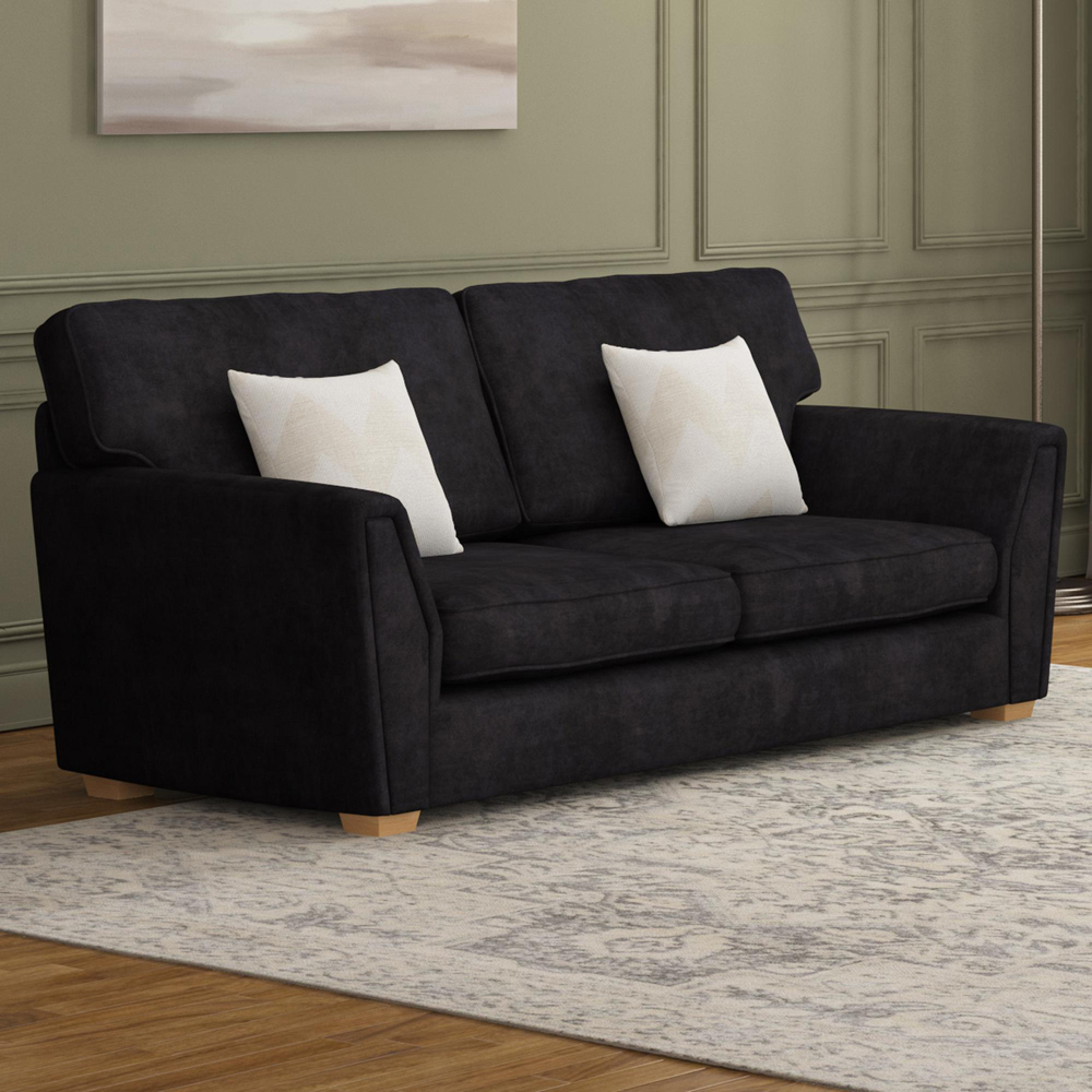 Wendleberry 3 Seater Ebony Plush Velvet Fixed Back Sofa Image 5