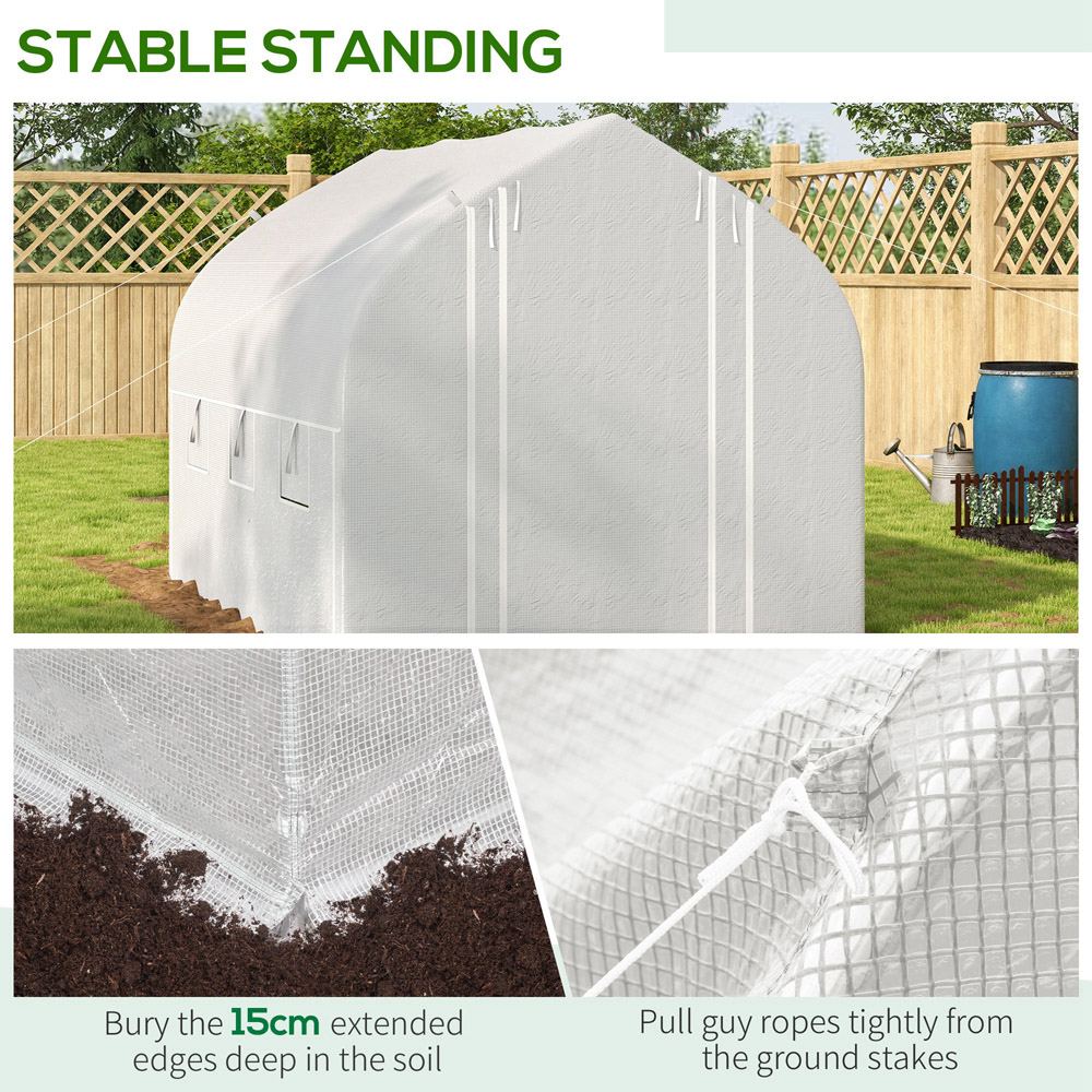 Outsunny White Plastic 9.8 x 6.6ft Walk In Polytunnel Greenhouse Image 4