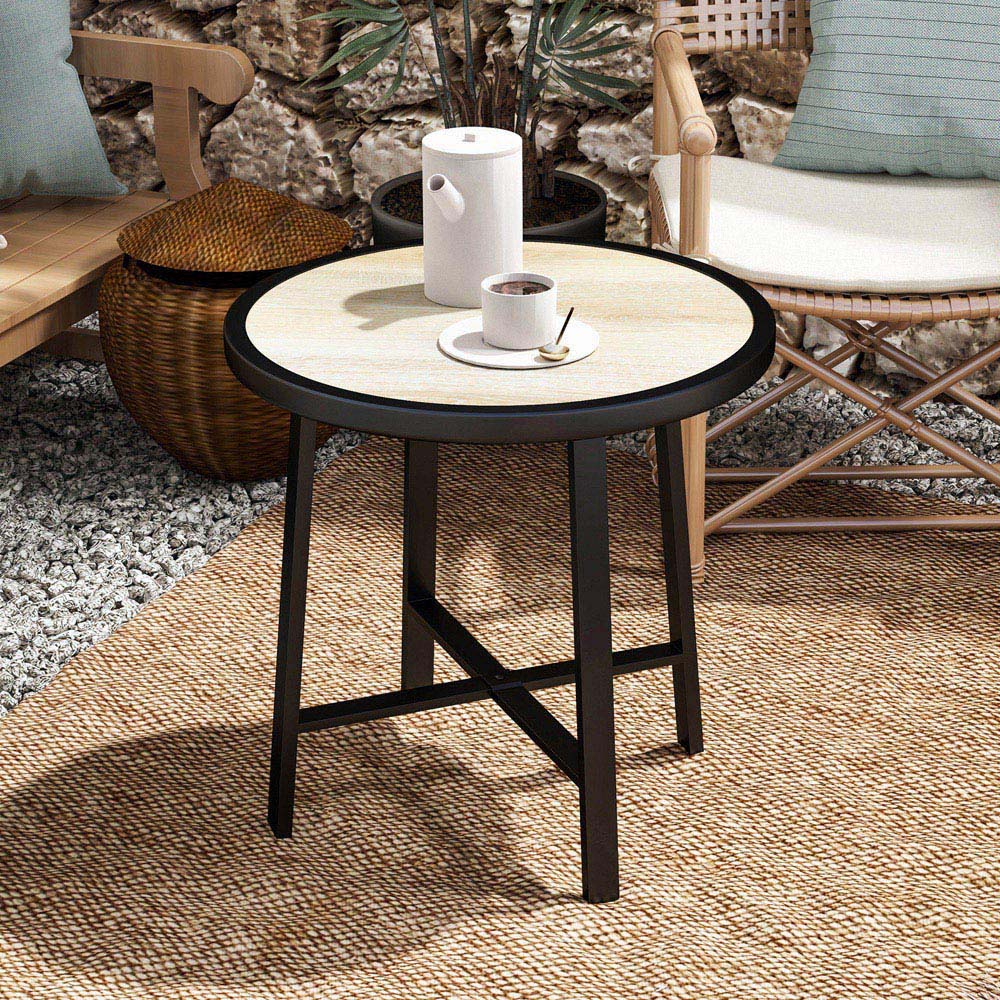 Outsunny Natural Wood Finish SPC Tabletop Round Garden Coffee Table Image 3