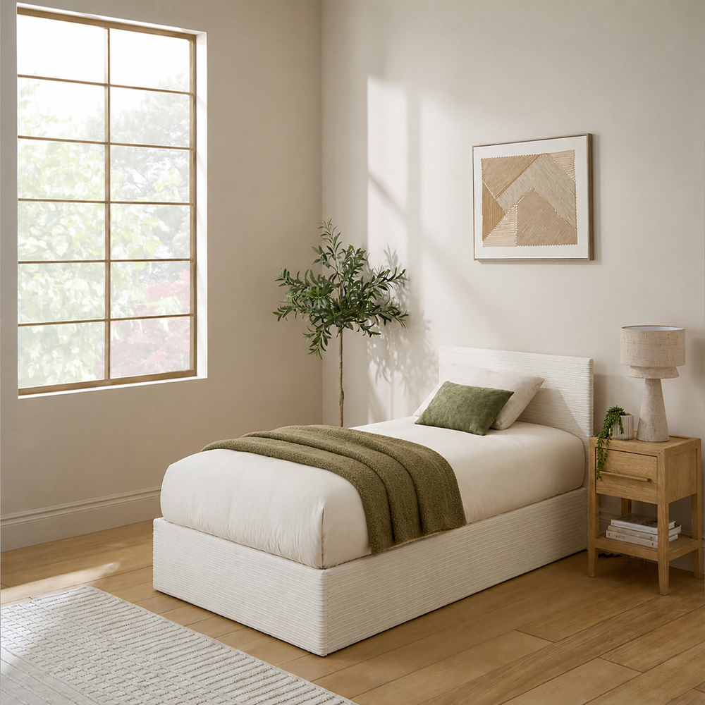 GFW Single Cream Corduroy End Lift Ottoman Bed Image 3