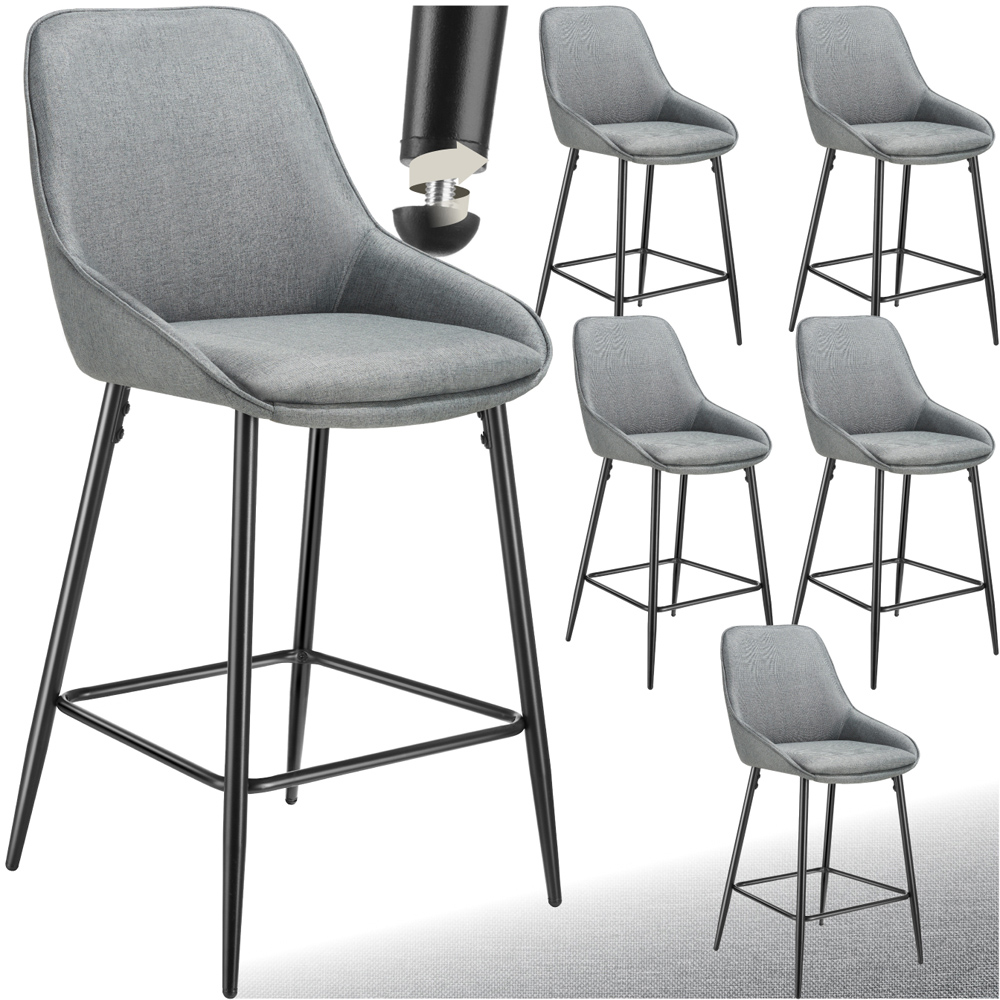 tectake Siera Grey and Black Woven Fabric Bar Stool Set of 6 Image 2