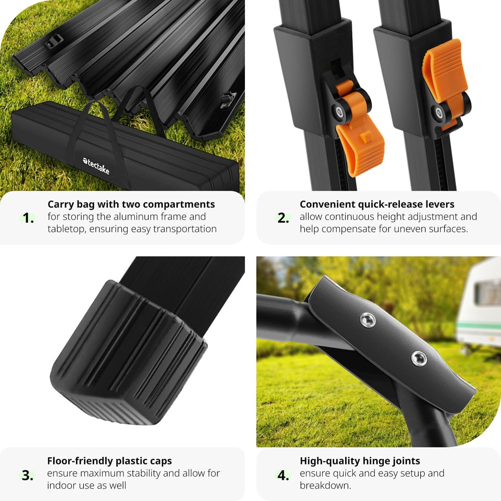 tectake Black Adjustable and Foldable Camping Table Bastian Image 4