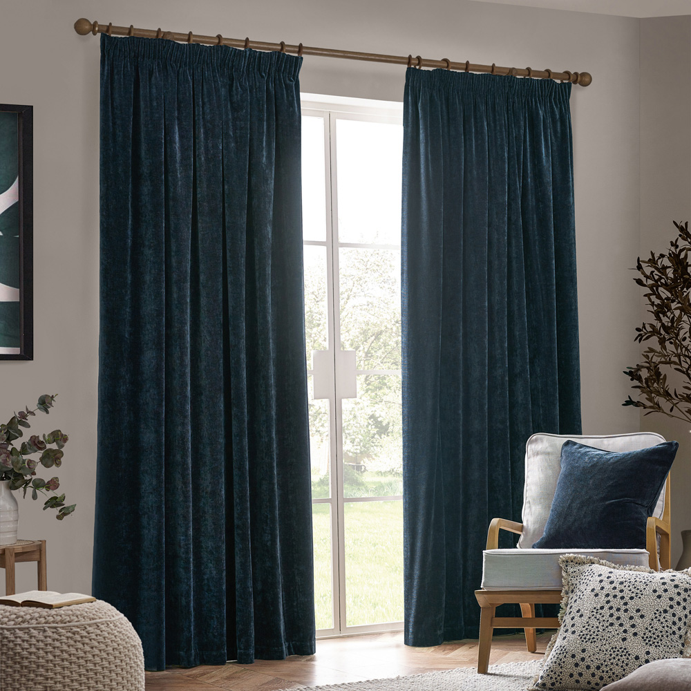 Yard Heavy Navy Chenille Velvet Pencil Pleat Curtains 229 x 183cm Image 5