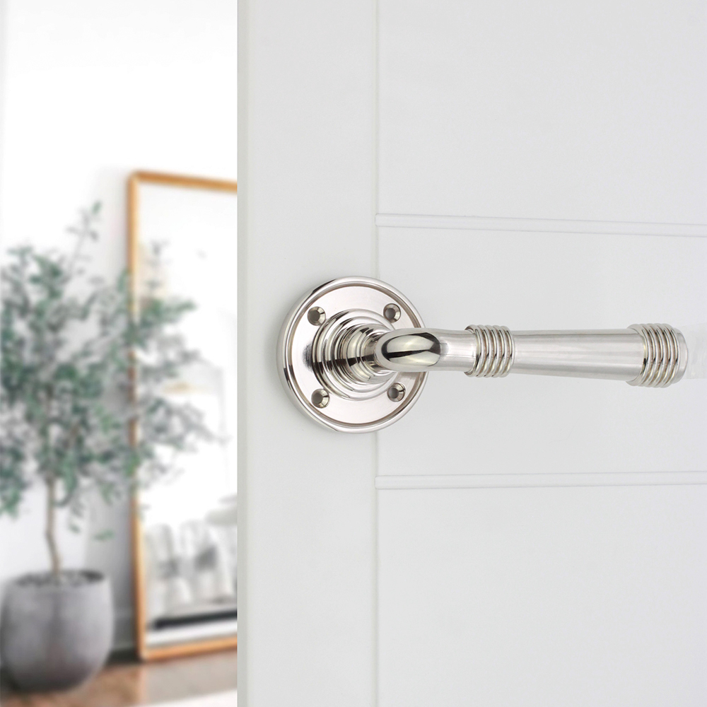 Spira Brass Beehive Polished Nickel Lever On Rose Door Handle 2 Pack Image 2