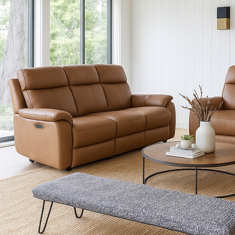 Aspire Kingsmere 3 Seater Tan Leather Power Recliner Sofa Image 7