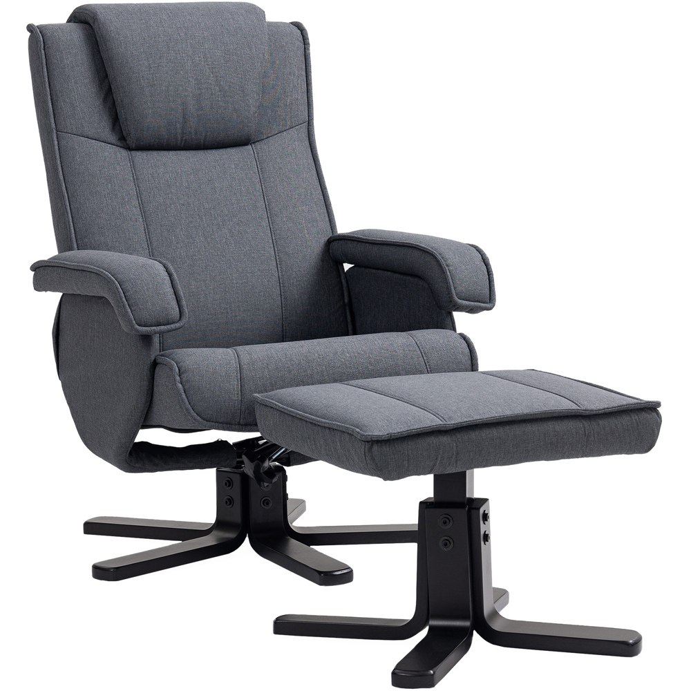 Portland Grey Linen Upholstered Swivel Rocker Recliner Chair with Footstool Image 2