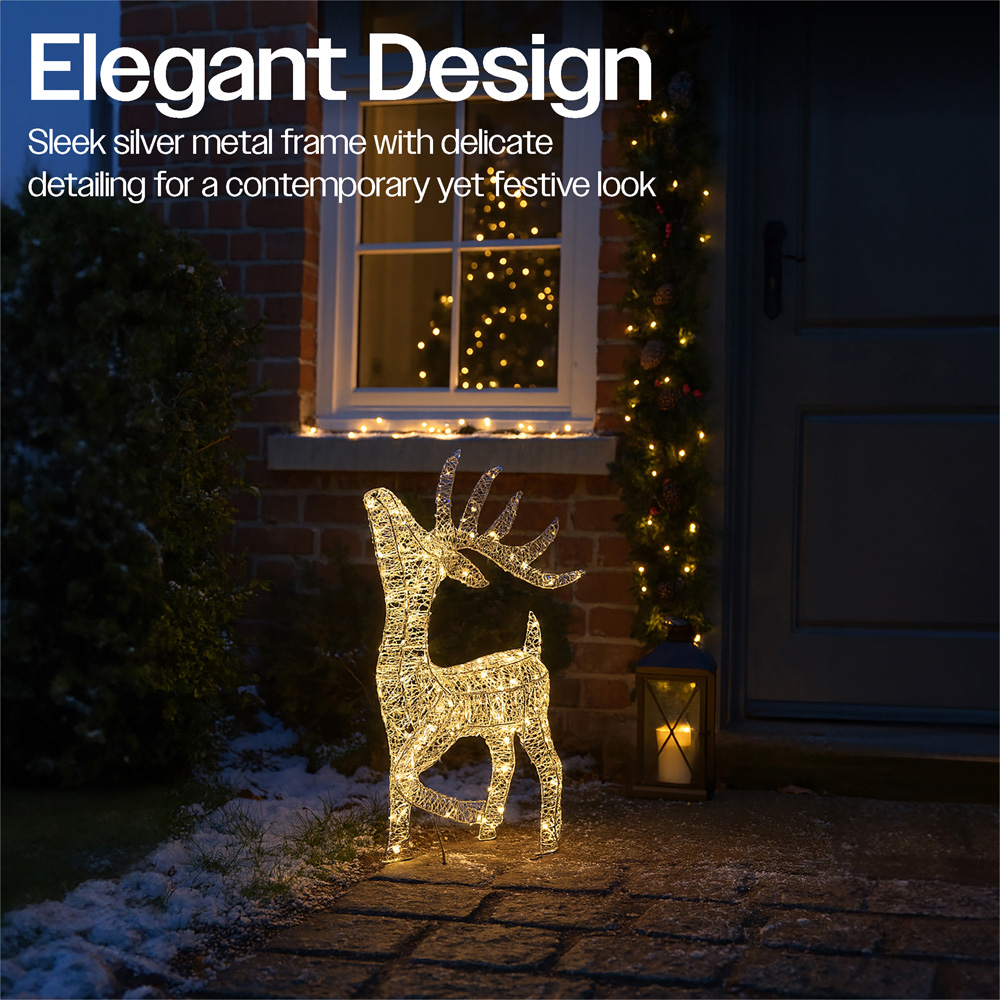Xmas Haus Silver 200 Warm White LED Head Up Deer Christmas Decoration 2ft Image 3