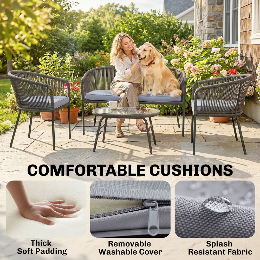 Outsunny 3 Seater Rope Woven Garden Furniture Set Dark Grey Image 6