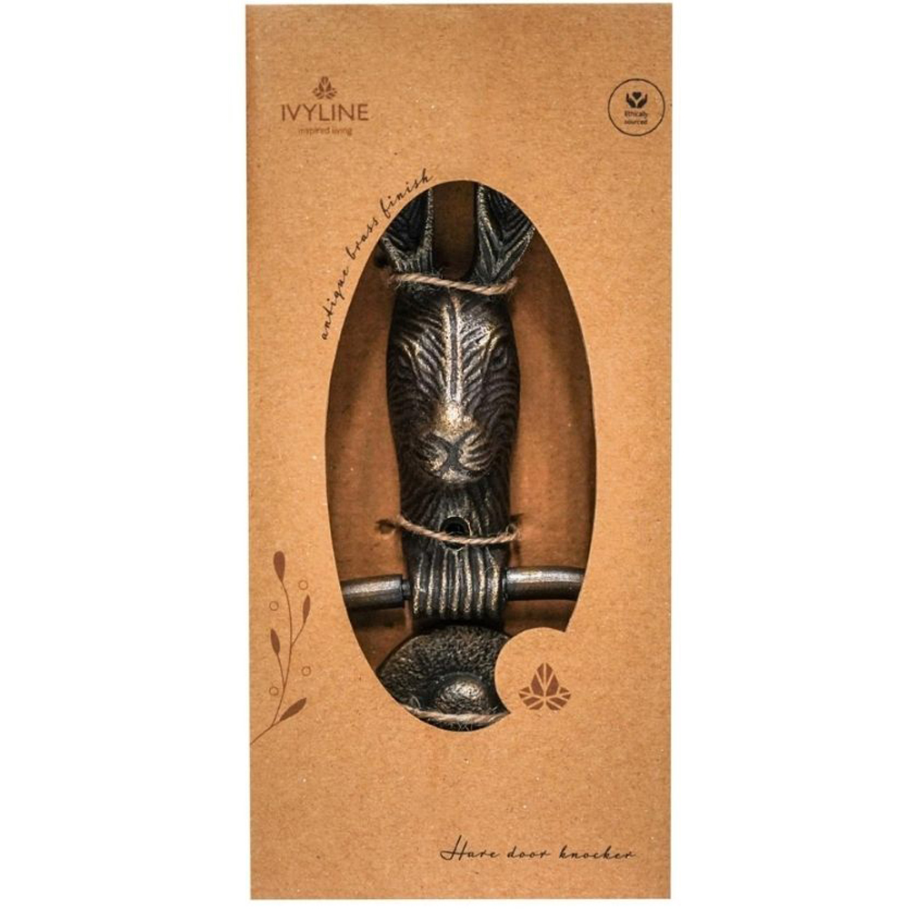 Ivyline Antique Brass Cast Iron Hare Door Knocker Image 3