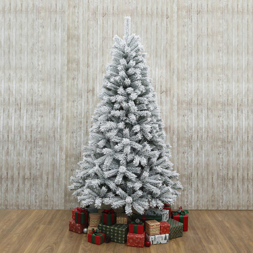 Flocked Fir Christmas Tree 7ft White and Green Image 4