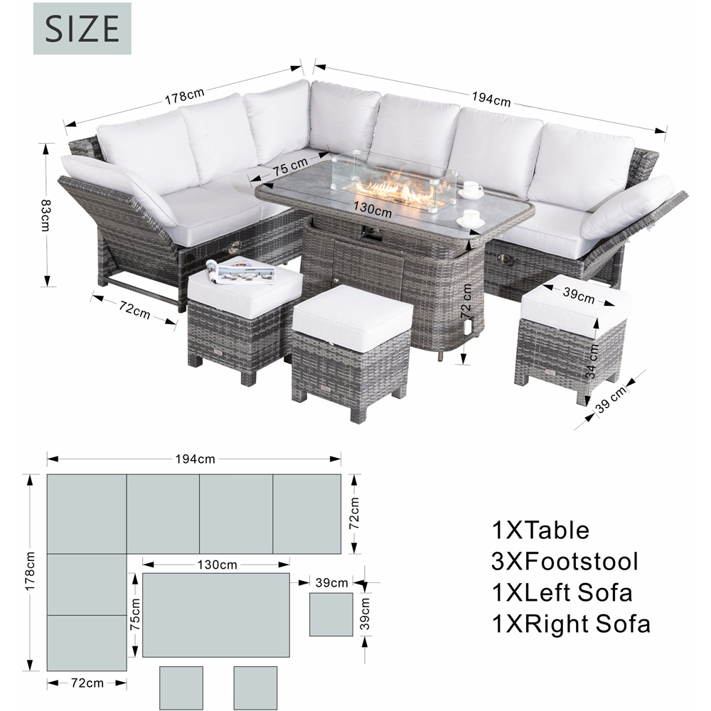 Direct Wicker Grey 8 Seater Rattan Garden Corner Sofa Set with Rising Fire Pit Table and Ottomans Image 9