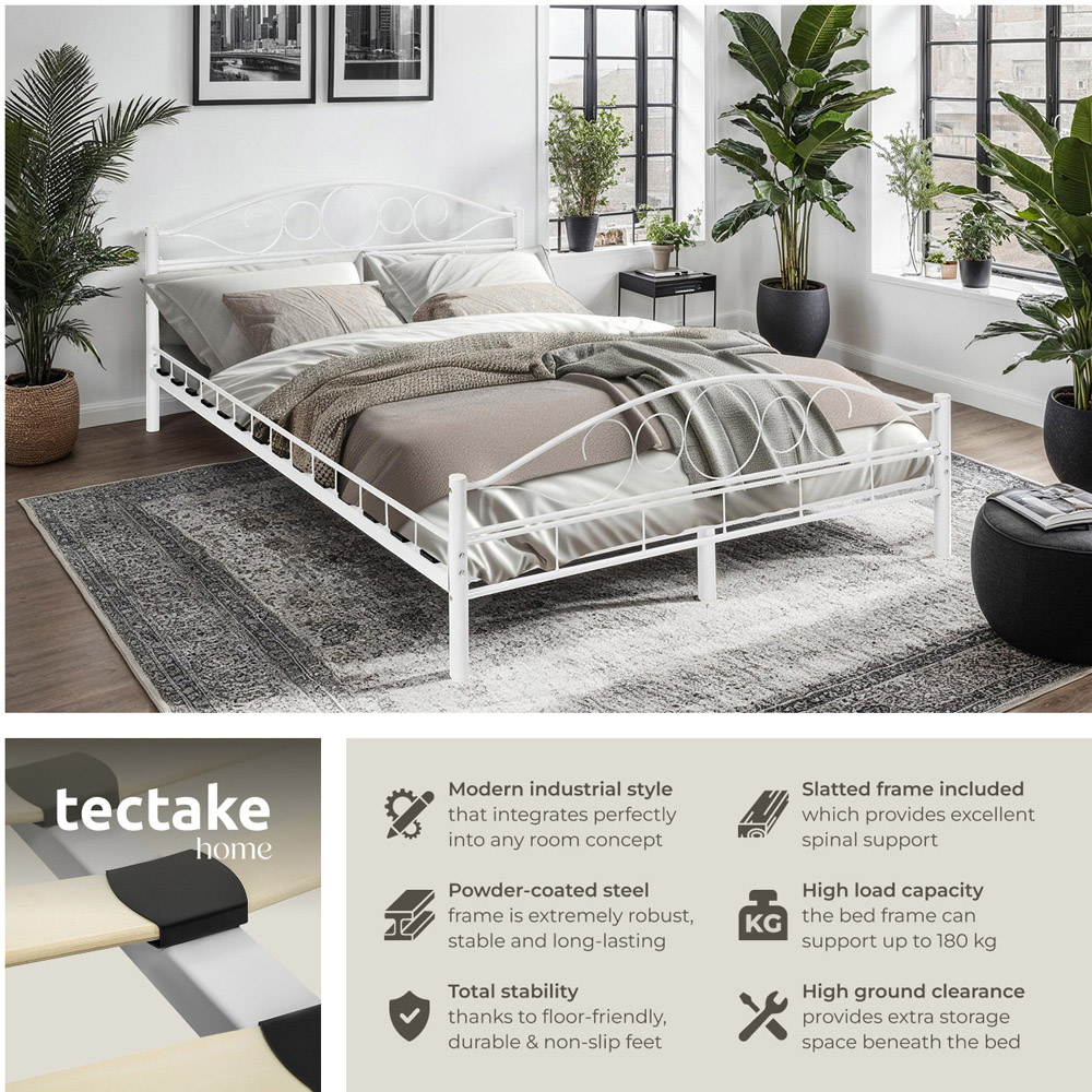tectake Double White Metal Bed Frame with Slatted Base Image 4