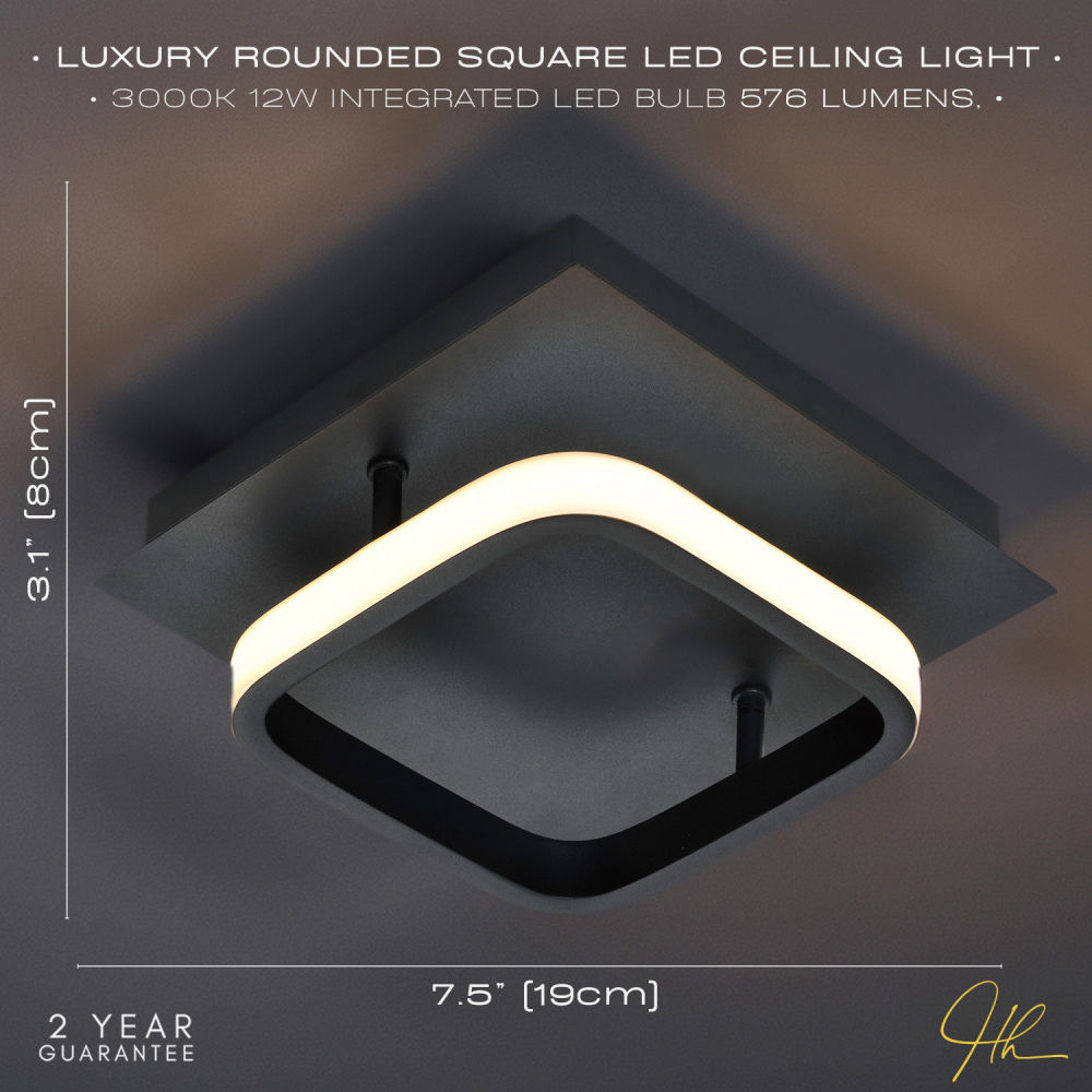 Happy Homewares Matte Black Square Strip LED Ceiling Lighting Fitting Image 8