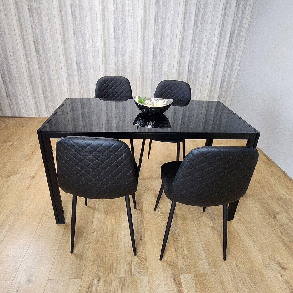 Portland Leather and Glass 4 Seater Dining Set Blue and Black Image 3